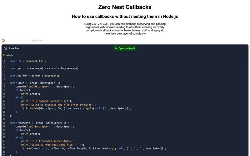 Zero Nest (aka non-nested) Callbacks in Node.js