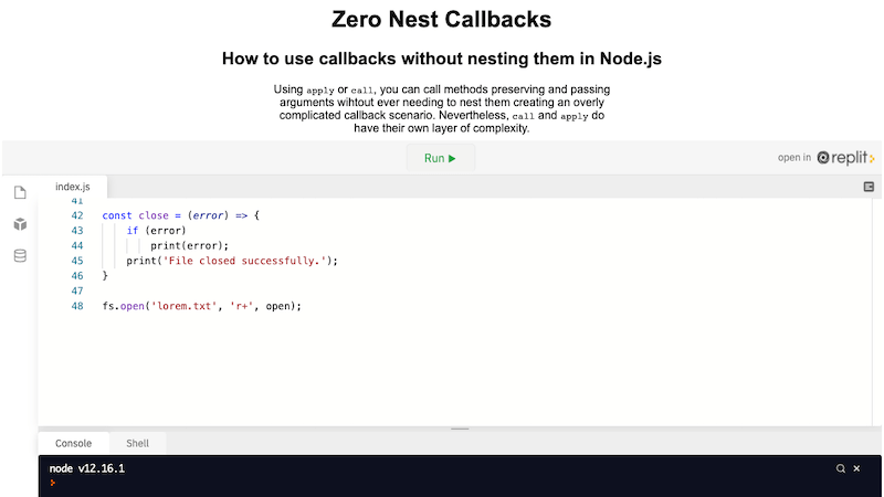 Zero Nest (aka non-nested) Callbacks in Node.js